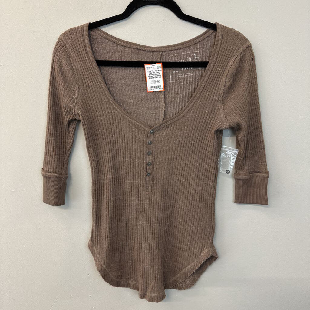 We The Free Brown Ribbed Henley Top Extra Small