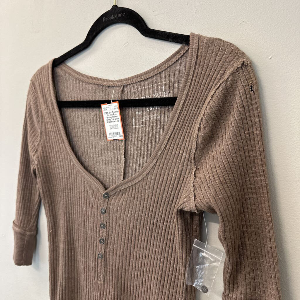 We The Free Brown Ribbed Henley Top Extra Small