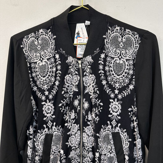 Society Girl Black/ White Embroidered Zip Up Jacket Small