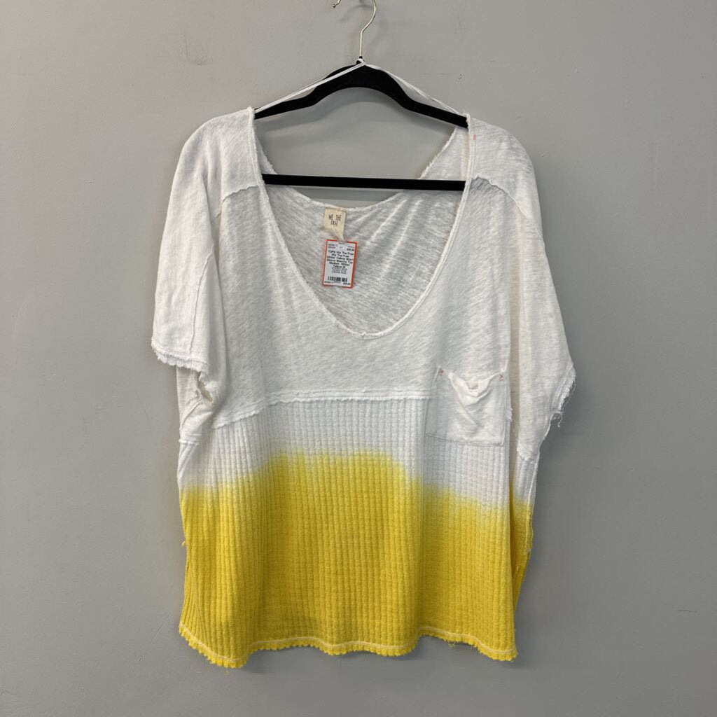 We The Free White/ Yellow Short Sleeve Slouchy Top Medium