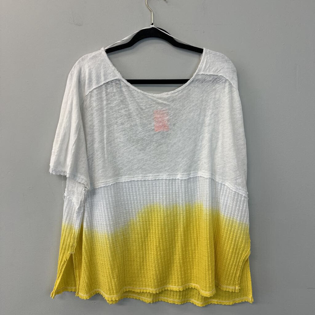 We The Free White/ Yellow Short Sleeve Slouchy Top Medium