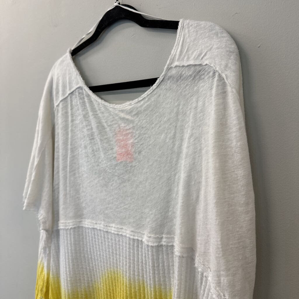 We The Free White/ Yellow Short Sleeve Slouchy Top Medium