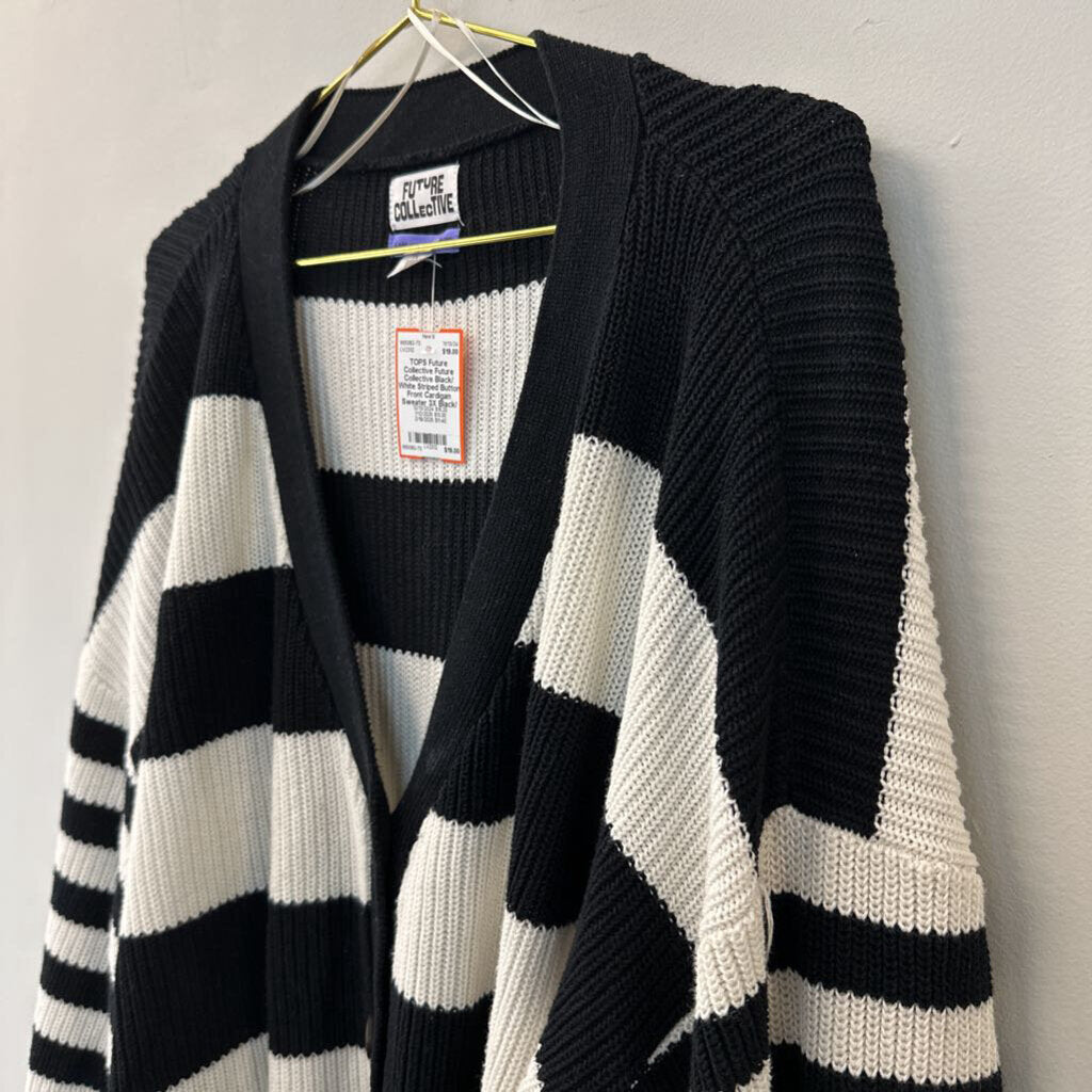 Future Collective Black/ White Striped Button Front Cardigan Sweater 3X