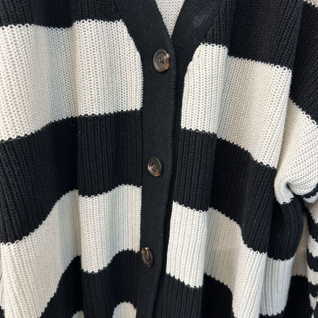 Future Collective Black/ White Striped Button Front Cardigan Sweater 3X