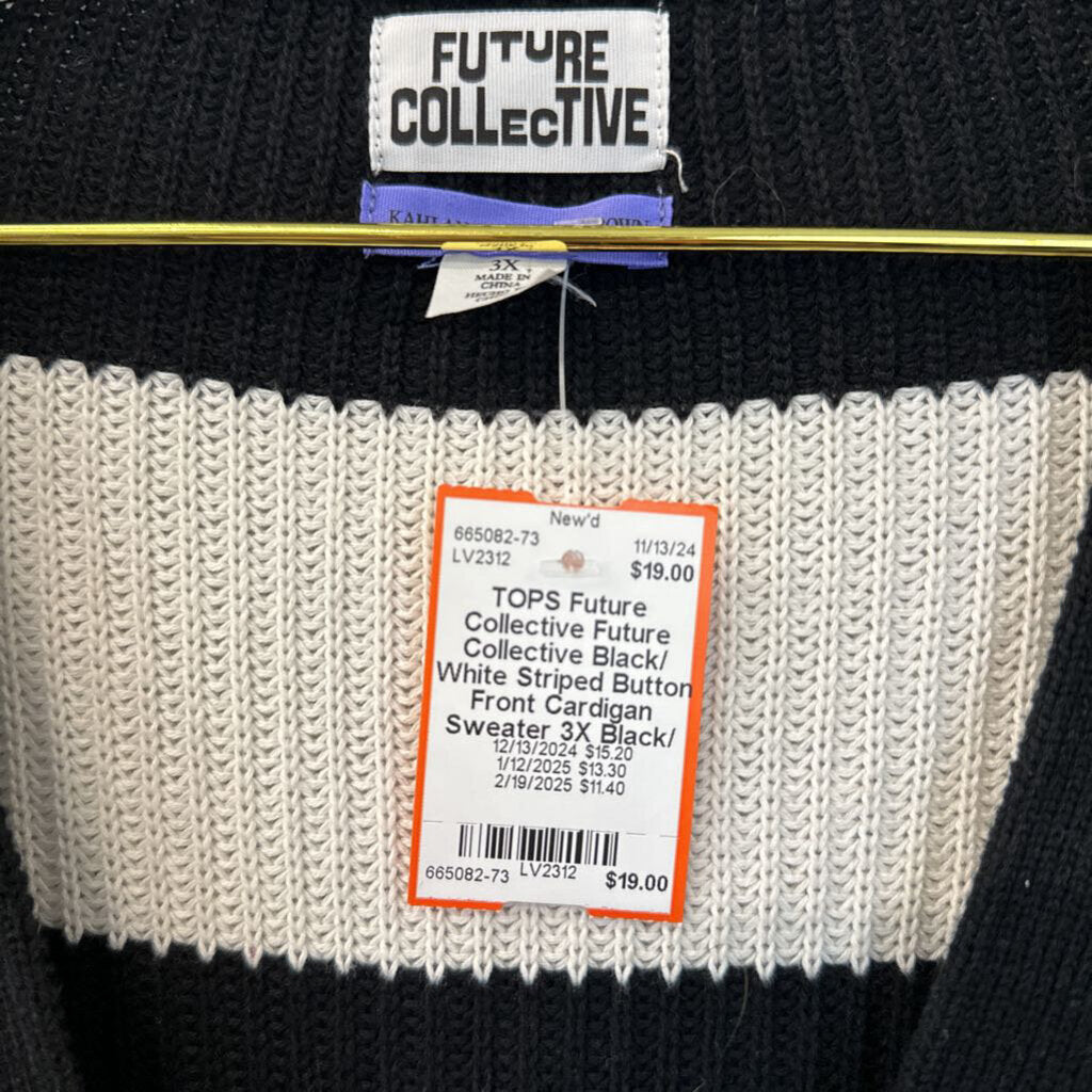 Future Collective Black/ White Striped Button Front Cardigan Sweater 3X