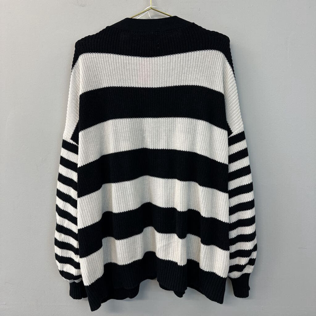 Future Collective Black/ White Striped Button Front Cardigan Sweater 3X