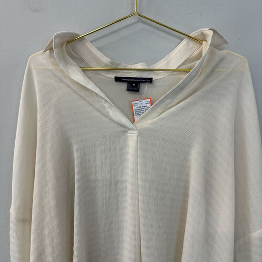 French Connection Cream Sheer Long Sleeve Collared Top Medium