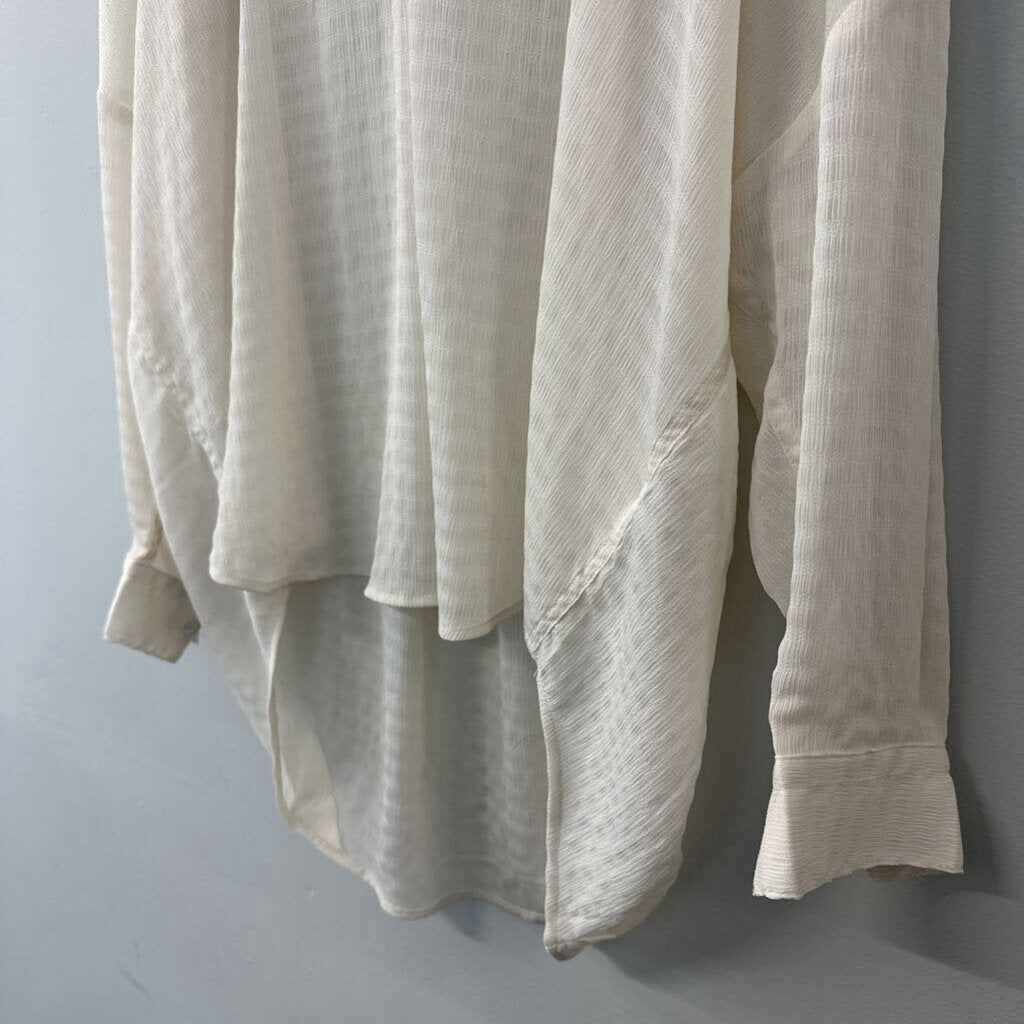 French Connection Cream Sheer Long Sleeve Collared Top Medium