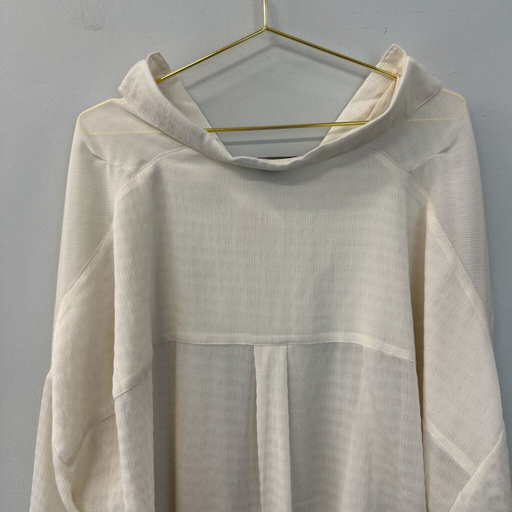 French Connection Cream Sheer Long Sleeve Collared Top Medium