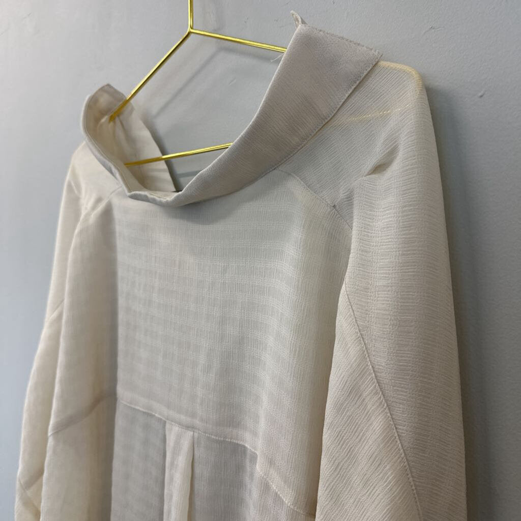 French Connection Cream Sheer Long Sleeve Collared Top Medium