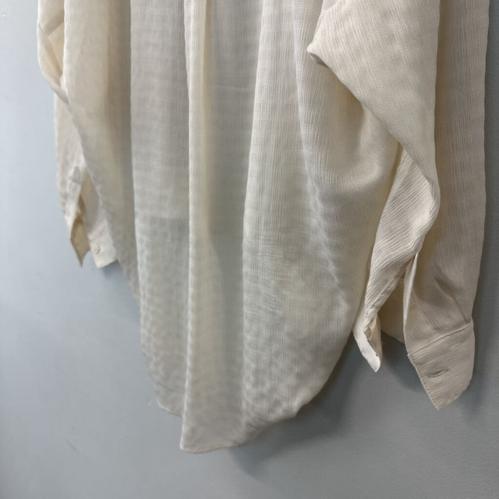 French Connection Cream Sheer Long Sleeve Collared Top Medium