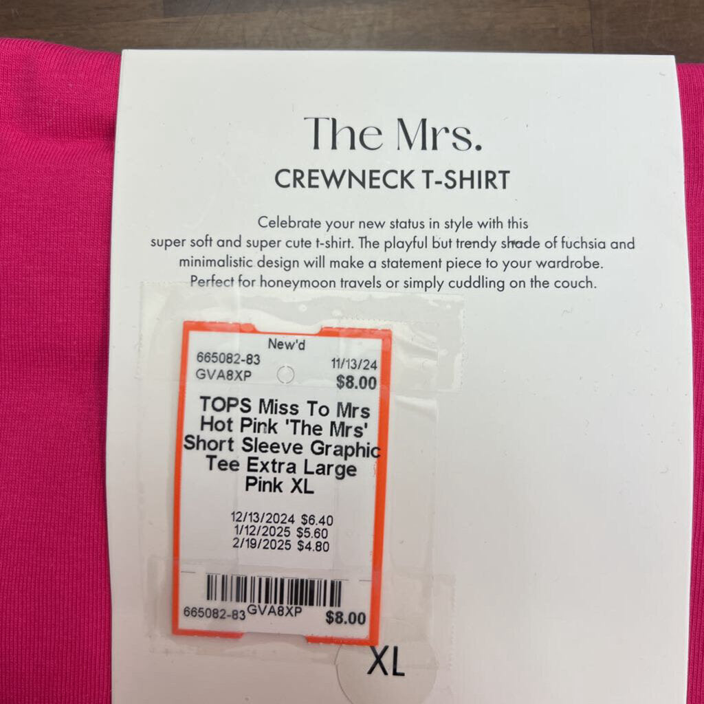 Hot Pink 'The Mrs' Short Sleeve Graphic Tee Extra Large