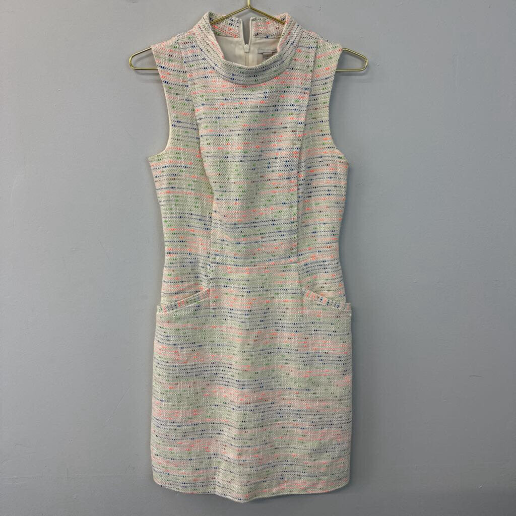 Halogen Cream/ Multi Color Tweed Sleeveless Mock Neck Dress 4