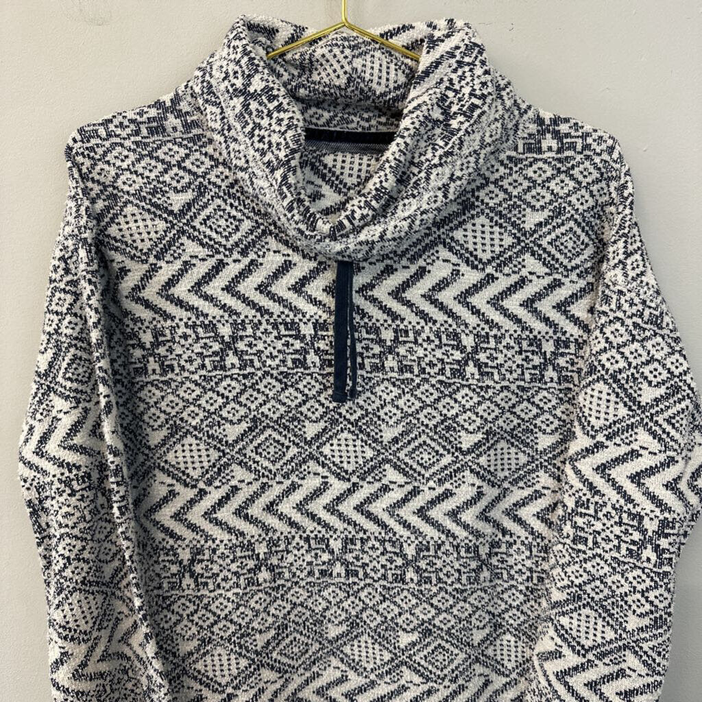 Chaps Navy/ White Print Cowl Neck Pullover Small