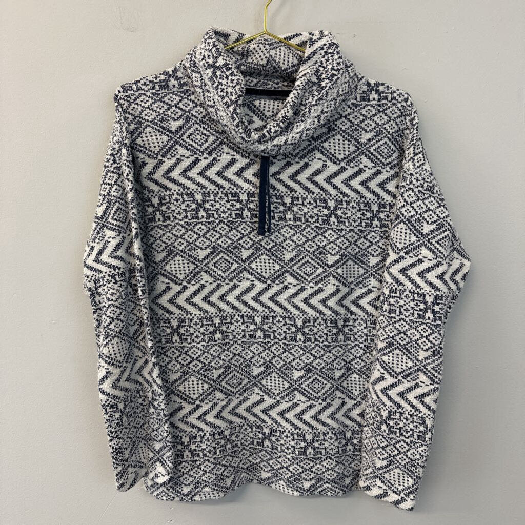 Chaps Navy/ White Print Cowl Neck Pullover Small