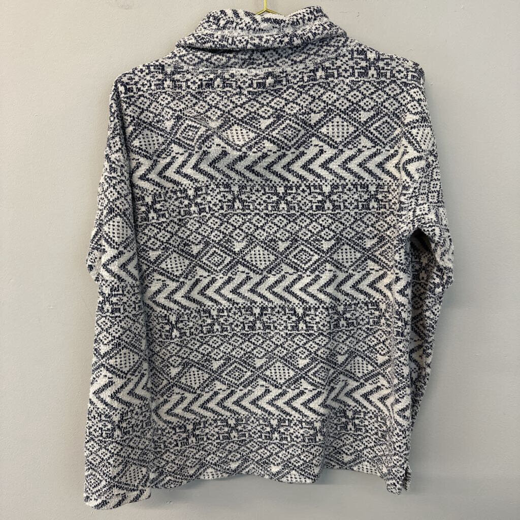 Chaps Navy/ White Print Cowl Neck Pullover Small