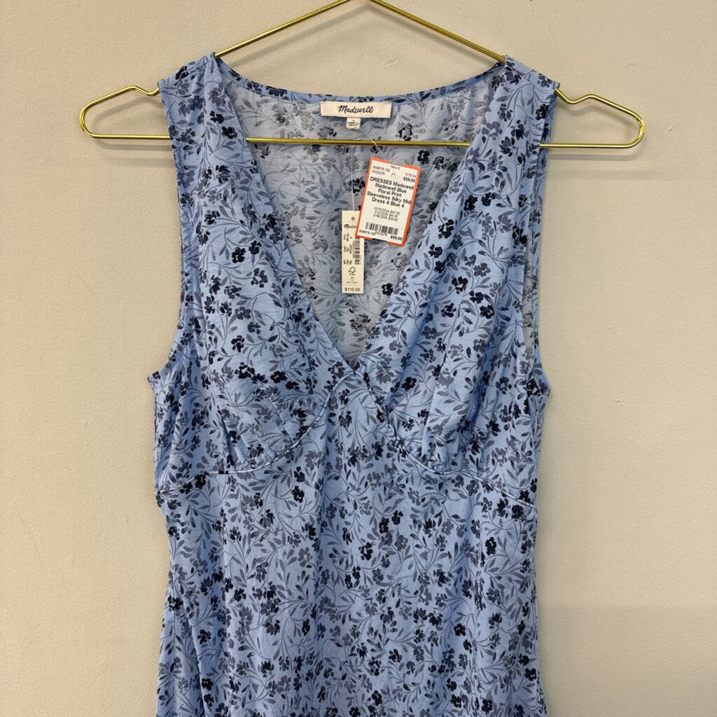 Madewell Blue Floral Print Sleeveless Silky Midi Dress 4