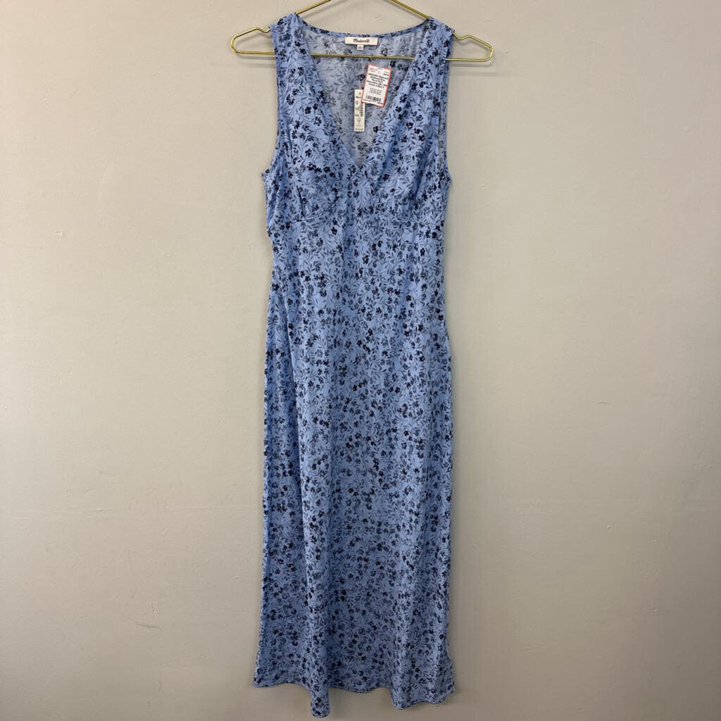 Madewell Blue Floral Print Sleeveless Silky Midi Dress 4