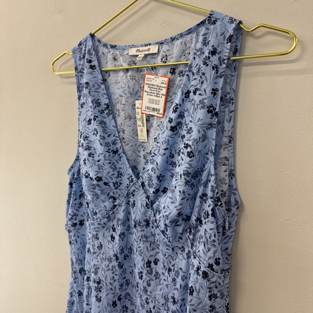 Madewell Blue Floral Print Sleeveless Silky Midi Dress 4