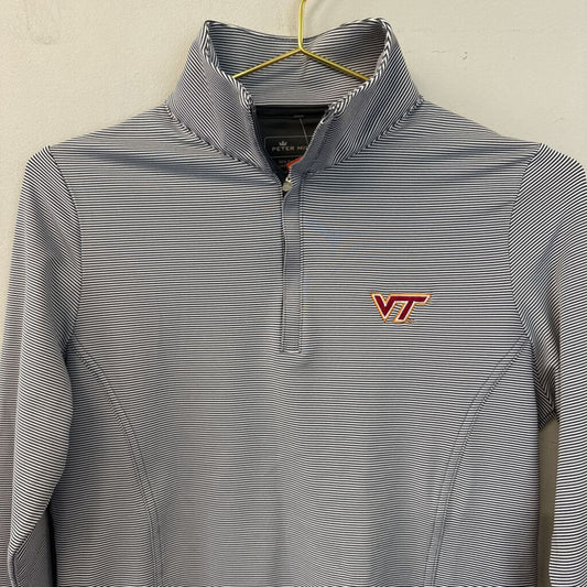 Peter Millar Grey/ White Striped VT Half Zip Pullover Small