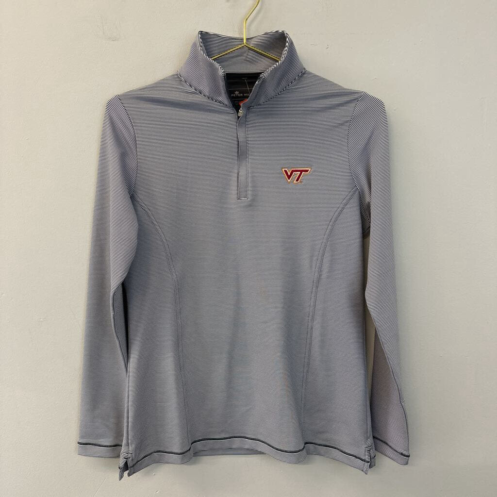 Peter Millar Grey/ White Striped VT Half Zip Pullover Small