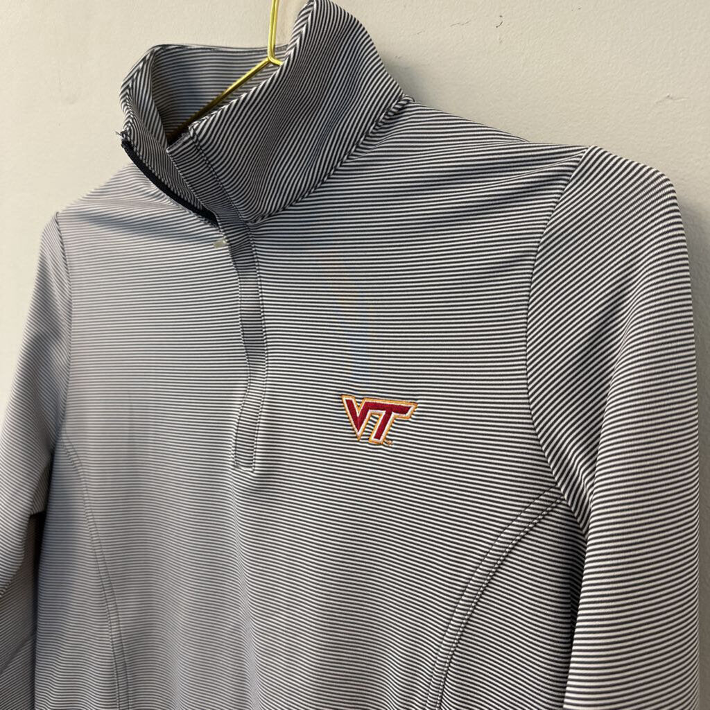 Peter Millar Grey/ White Striped VT Half Zip Pullover Small