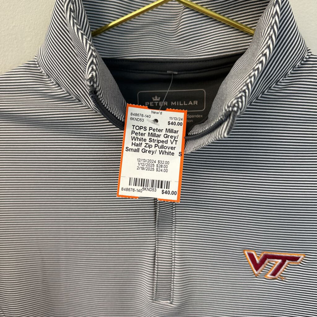 Peter Millar Grey/ White Striped VT Half Zip Pullover Small