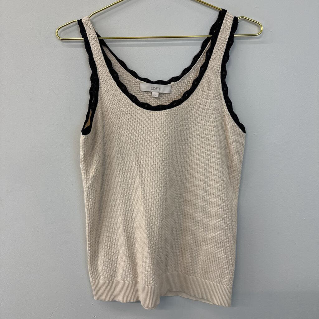 Loft Beige/ Black Trim Knit Tank Small