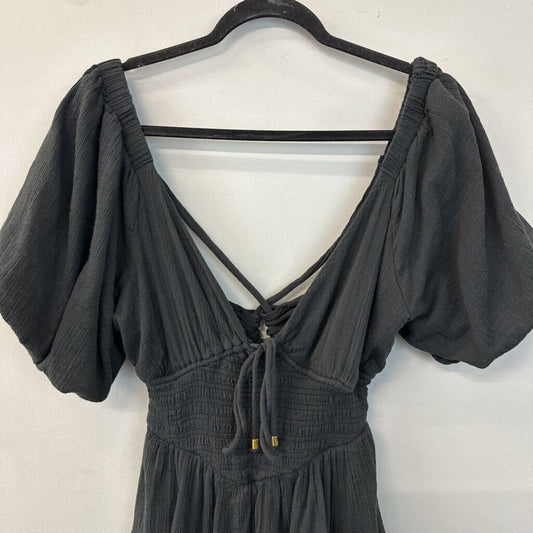 Free People Grey Short Puff Sleeve Cross Back Dress Small