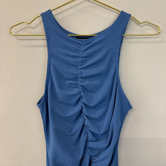 Mink Pink Blue Ruched Front Sleeveless Midi Dress Small