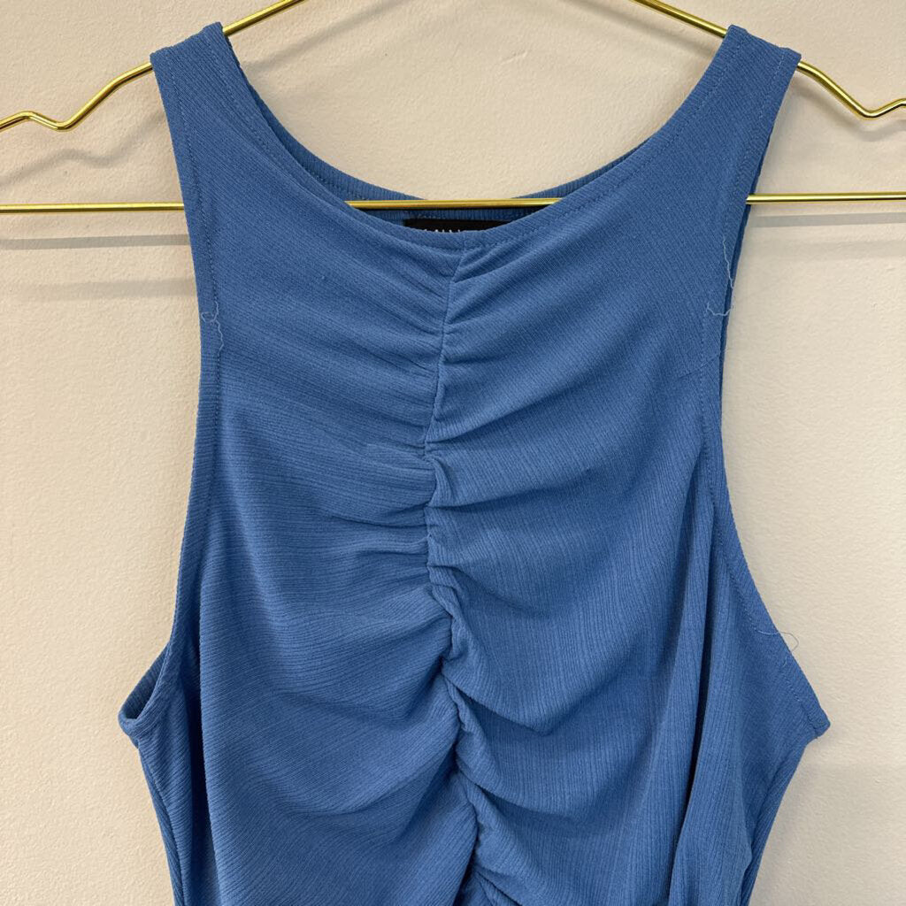 Mink Pink Blue Ruched Front Sleeveless Midi Dress Small