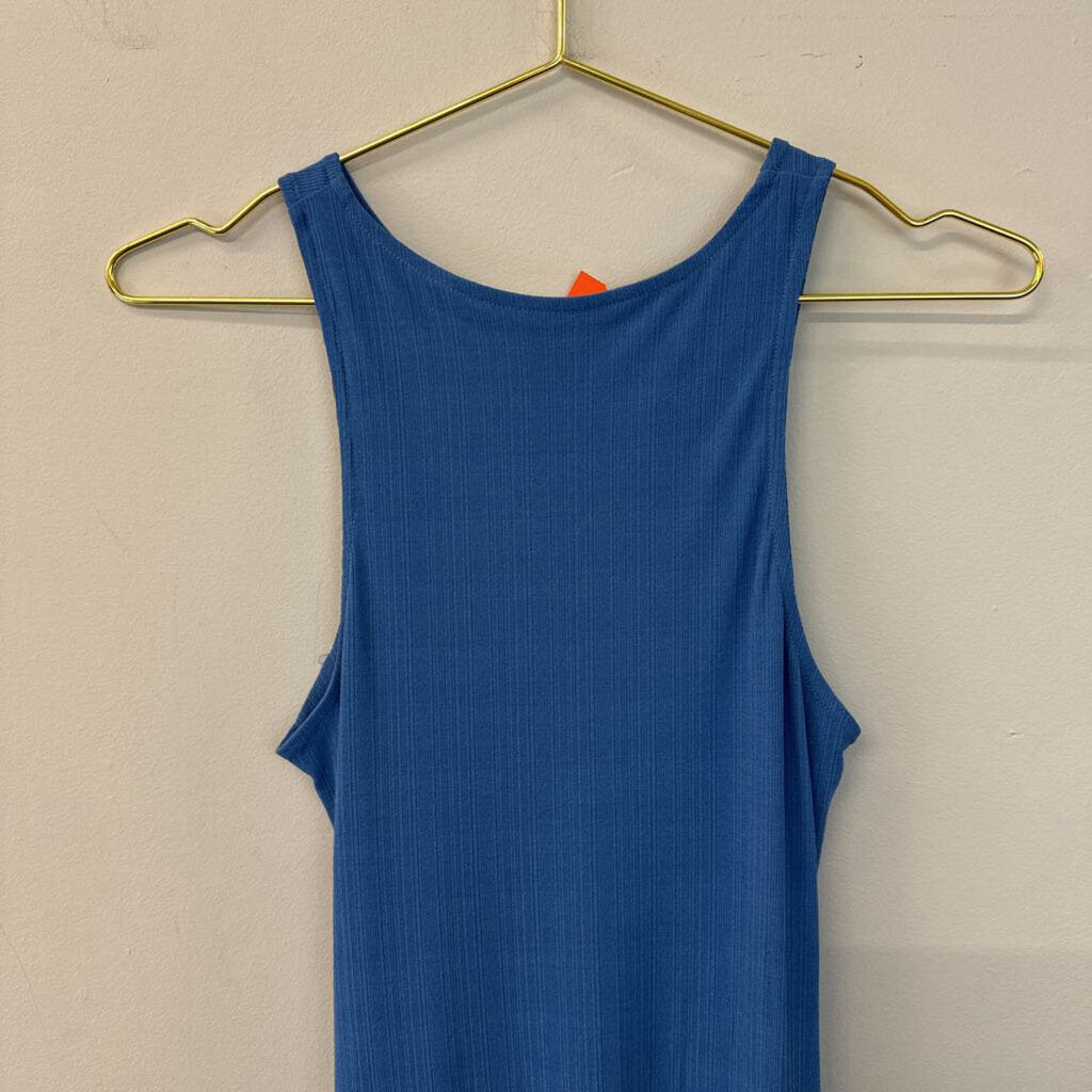 Mink Pink Blue Ruched Front Sleeveless Midi Dress Small