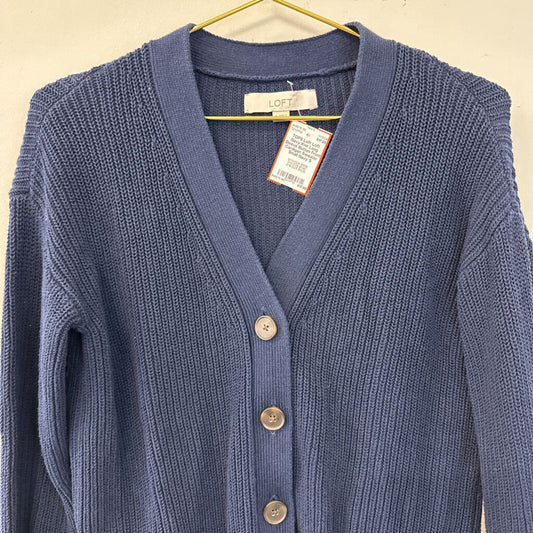 Loft Navy Knit Long Sleeve Button Front Cardigan Sweater Small