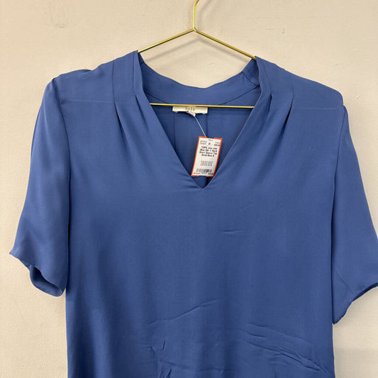 Joie Blue Silk V Neck Short Sleeve Top Small