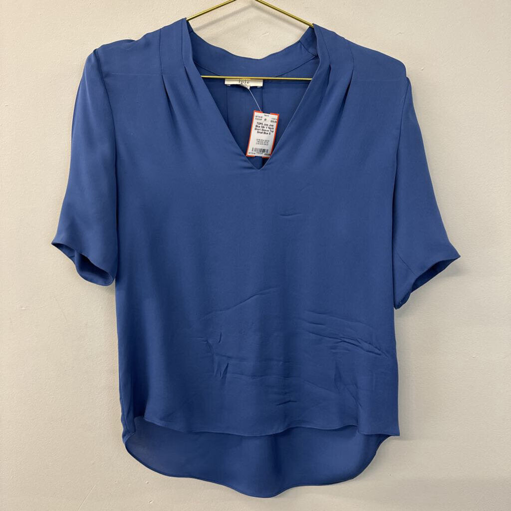 Joie Blue Silk V Neck Short Sleeve Top Small