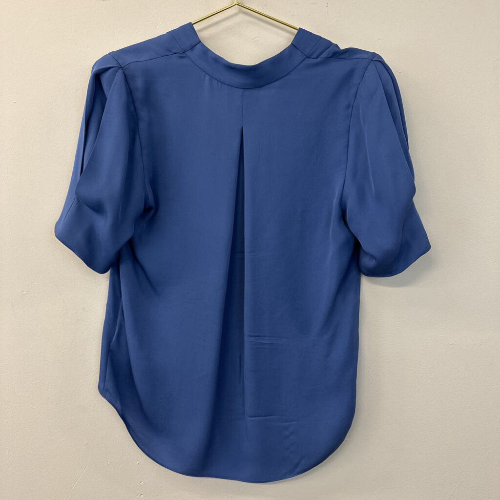 Joie Blue Silk V Neck Short Sleeve Top Small