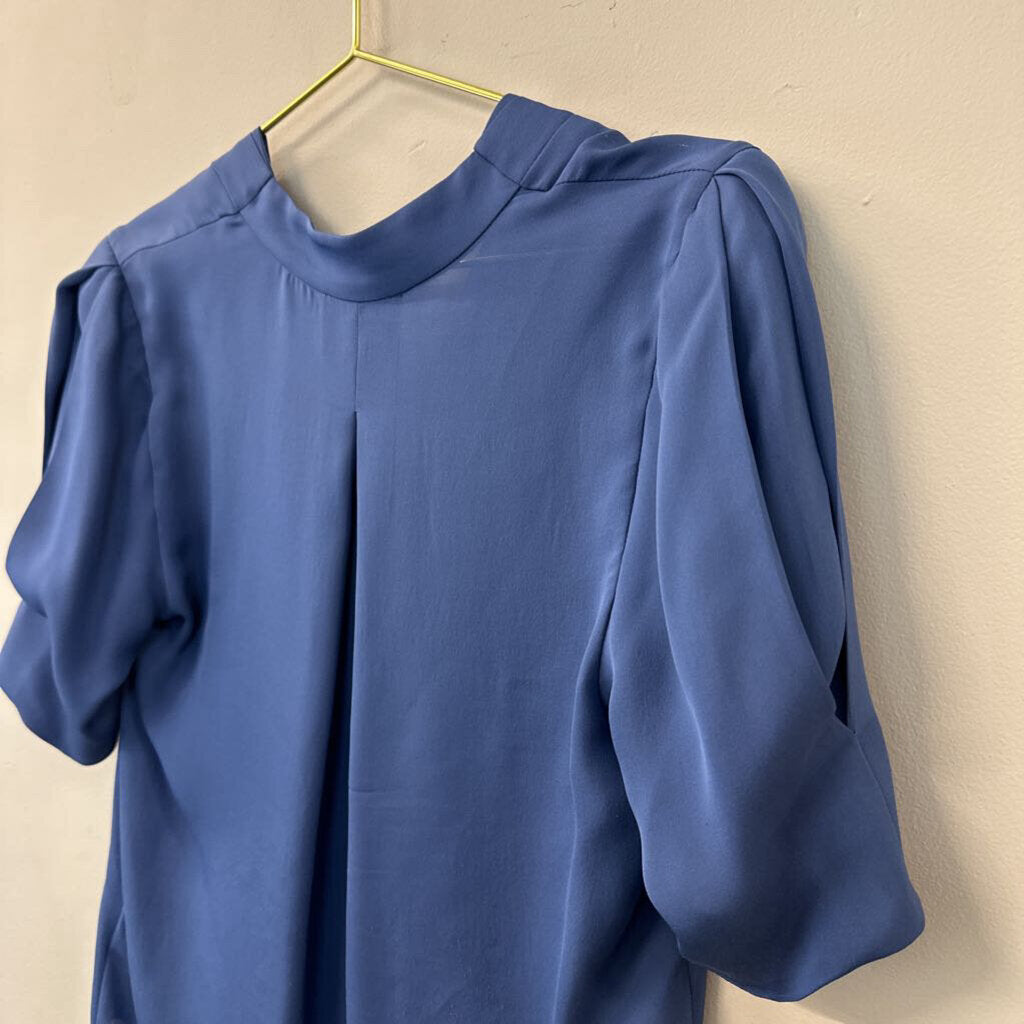 Joie Blue Silk V Neck Short Sleeve Top Small