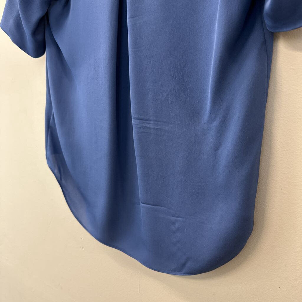 Joie Blue Silk V Neck Short Sleeve Top Small