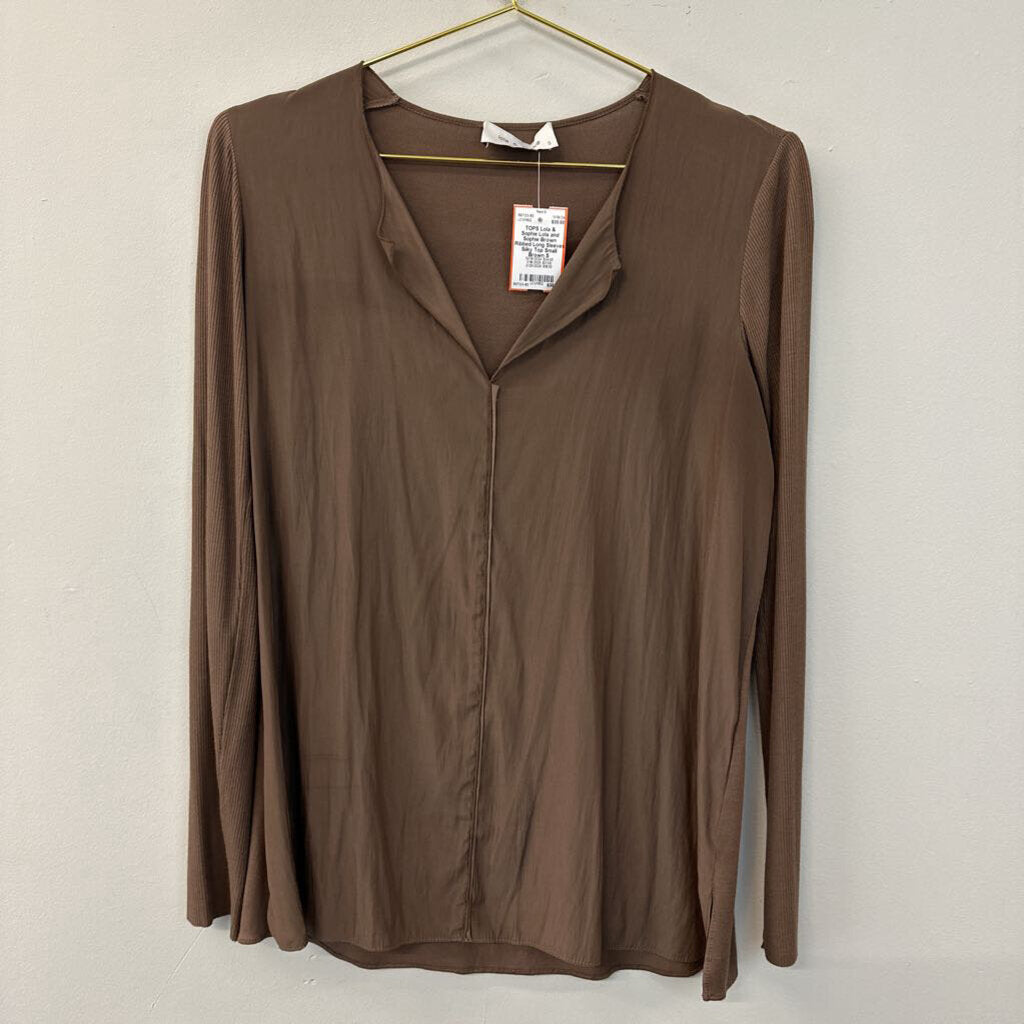 Lola and Sophie Brown Ribbed Long Sleeves Silky Top Small