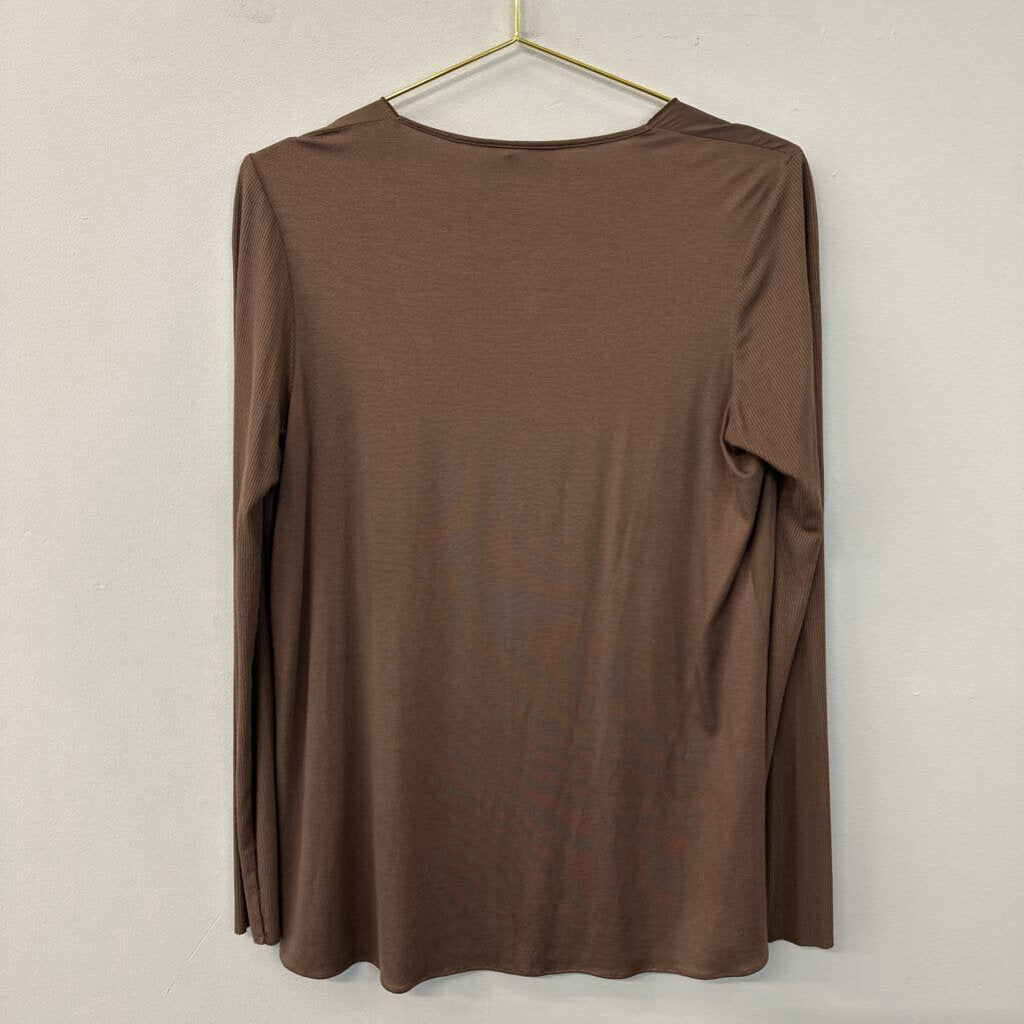 Lola and Sophie Brown Ribbed Long Sleeves Silky Top Small