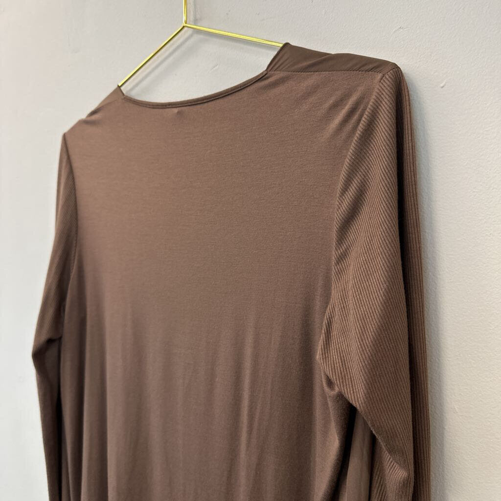 Lola and Sophie Brown Ribbed Long Sleeves Silky Top Small