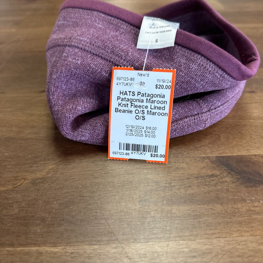 Patagonia Maroon Knit Fleece Lined Beanie O/S