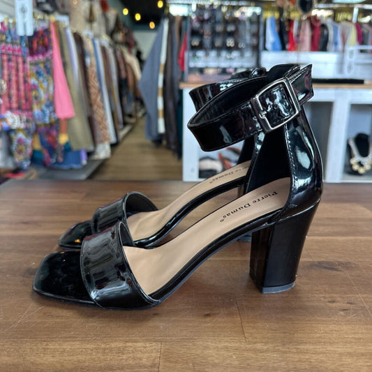 Pierre Dumas Black Patent Leather Open Toe Heels 7