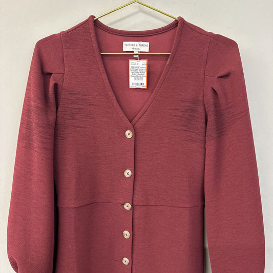 Texture & Thread by Madewell Burgundy Button Front Long Puff Sleeve Dress Extra Small