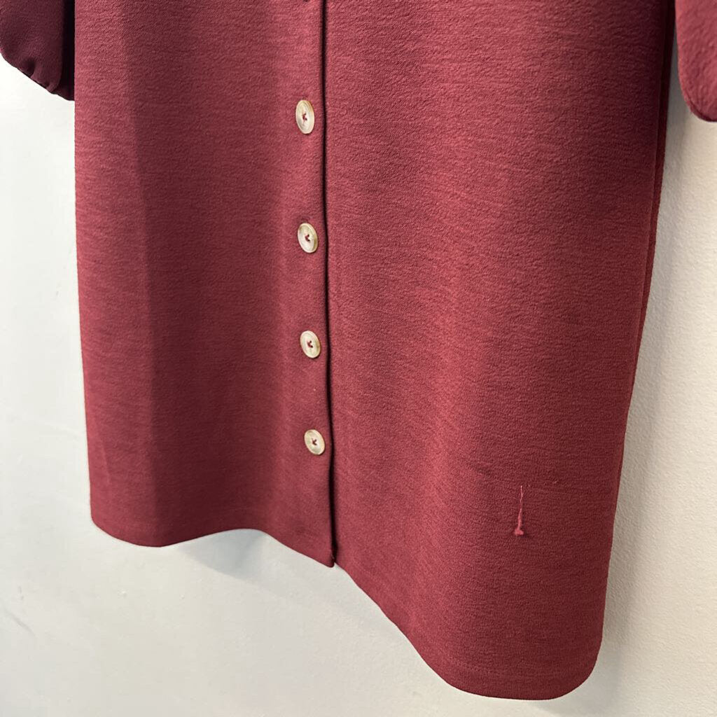 Texture & Thread by Madewell Burgundy Button Front Long Puff Sleeve Dress Extra Small