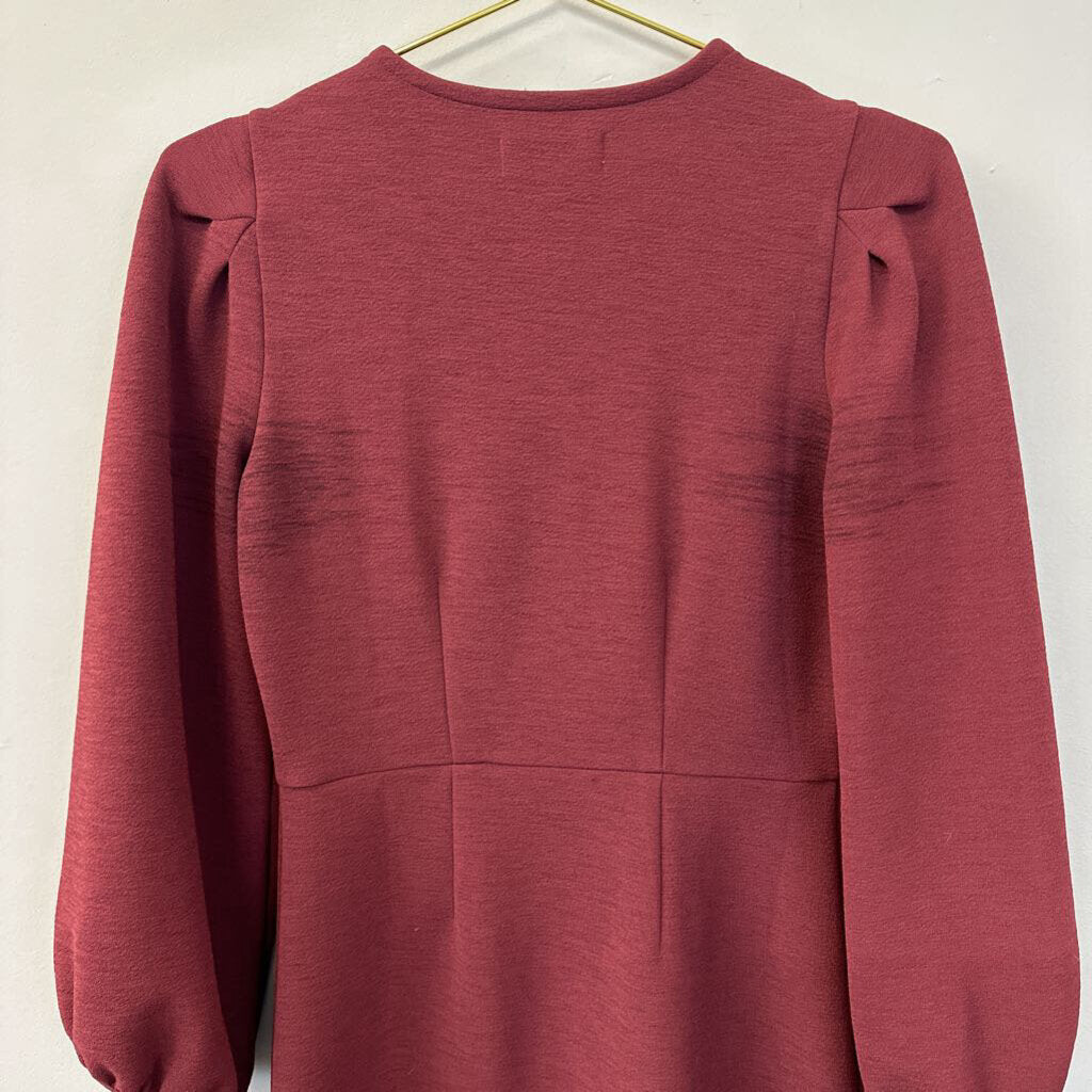 Texture & Thread by Madewell Burgundy Button Front Long Puff Sleeve Dress Extra Small