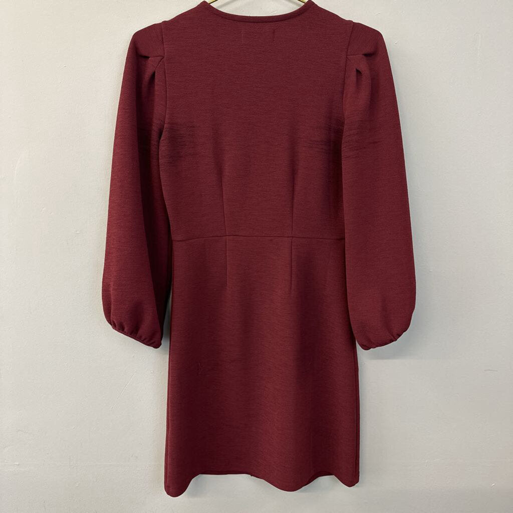 Texture & Thread by Madewell Burgundy Button Front Long Puff Sleeve Dress Extra Small