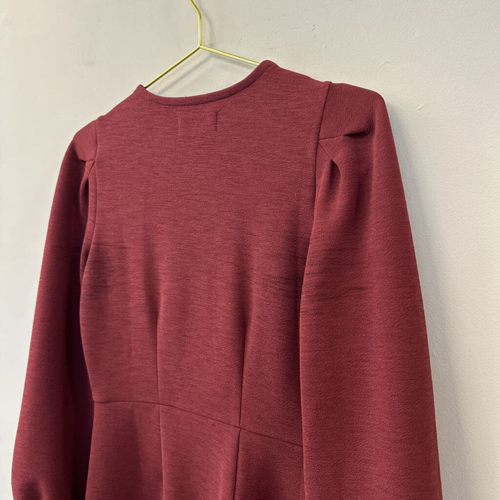 Texture & Thread by Madewell Burgundy Button Front Long Puff Sleeve Dress Extra Small