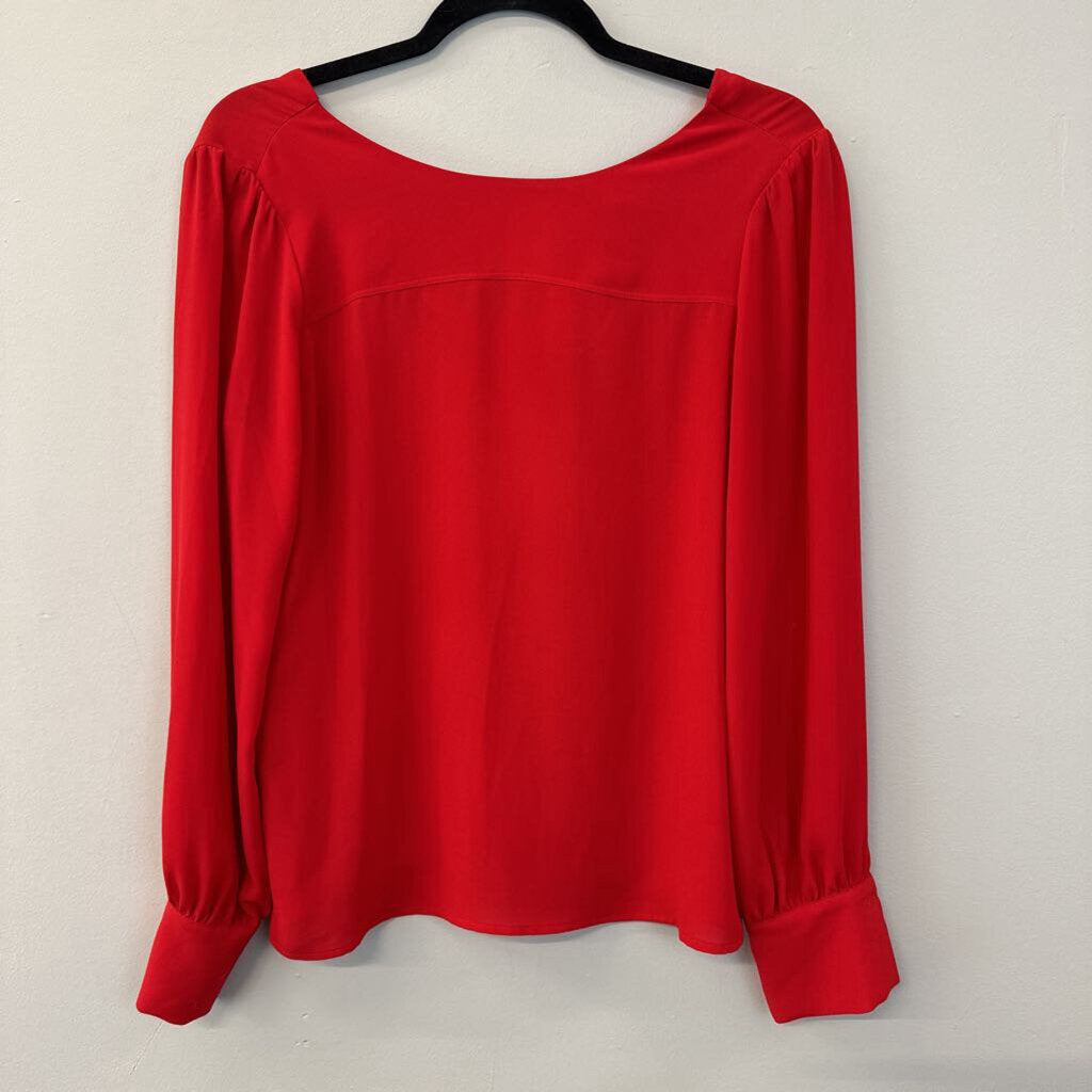 Loft Silky Red Button Back Long Sleeve Top Extra Small