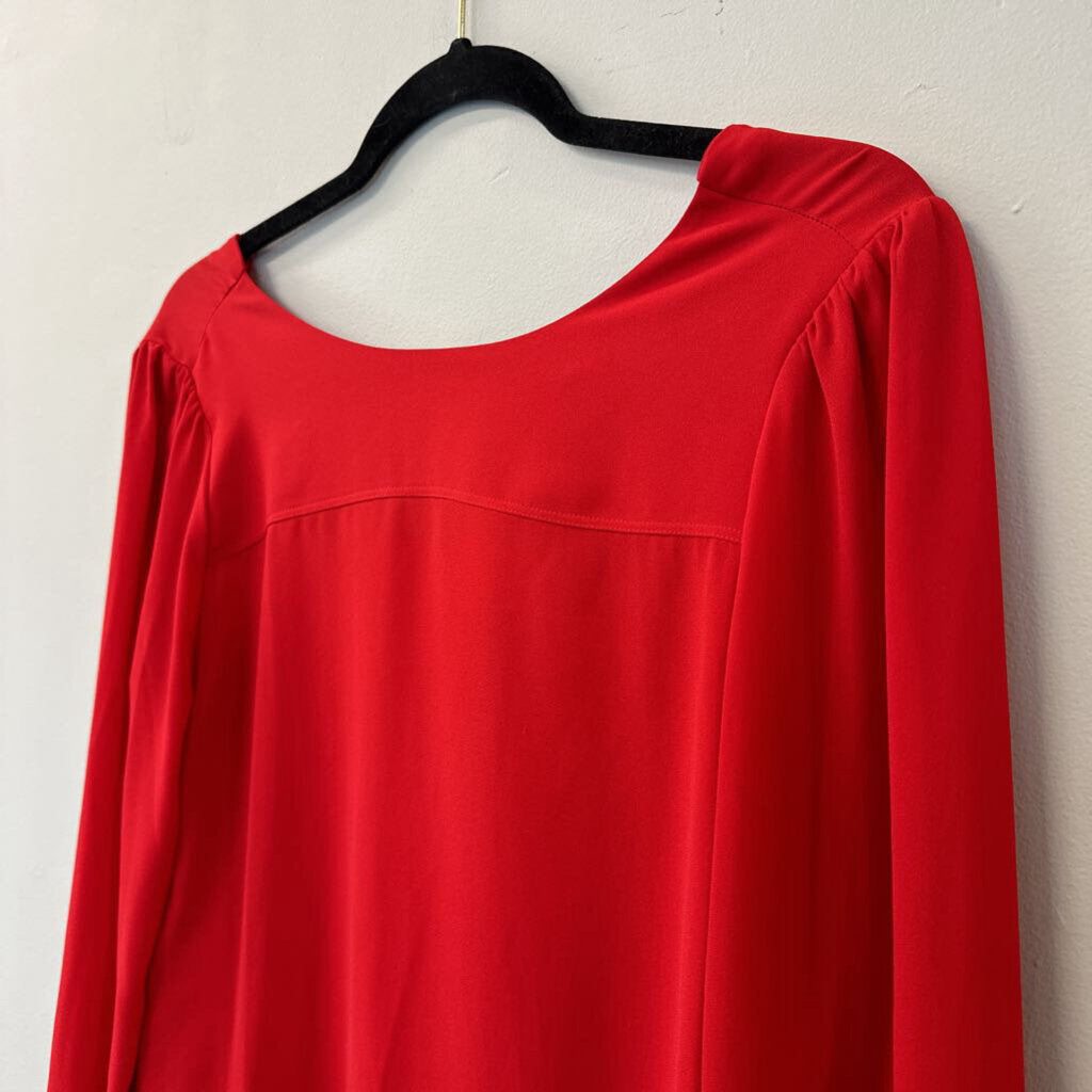 Loft Silky Red Button Back Long Sleeve Top Extra Small